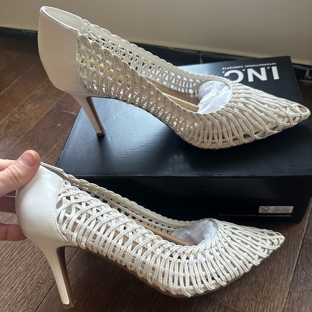 INC International Concepts White Woven Pointed-Toe Stiletto Pumps